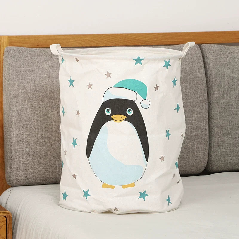 Animal Laundry Toys Organizer Basket Large Cartoon Canvas Barrel Basket Clothes Organizer Kids Toys Basket With Handle
