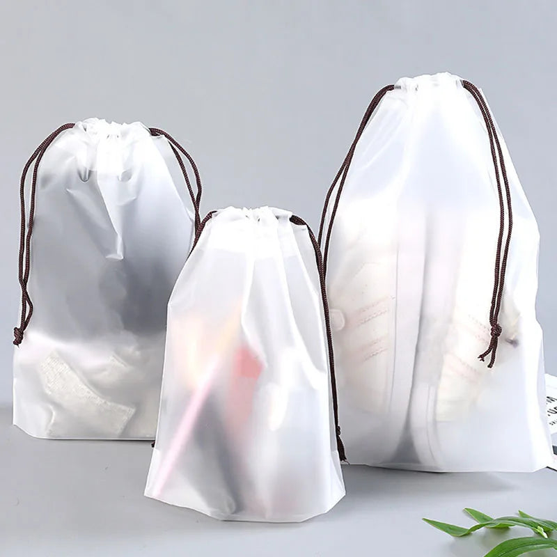 5/10/20pcs Transparent Frosted Drawstring Portable Travel Makeup Pocket Shoes Clothes Dustproof Waterproof Grocery Storage Bag