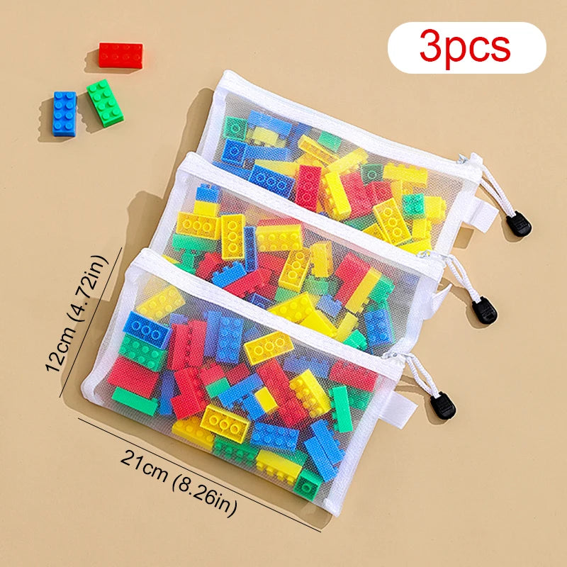 Children's puzzle building block toy storage classification bag transparent zipper mesh bag Storage Tools Cosmetic Organization