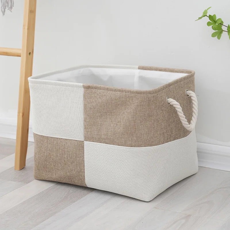 1pc Home Supplies Sundries Sorting Basket Linen Large Capacity Laundry Basket Foldable Toys Snacks Storage Basket with Handle
