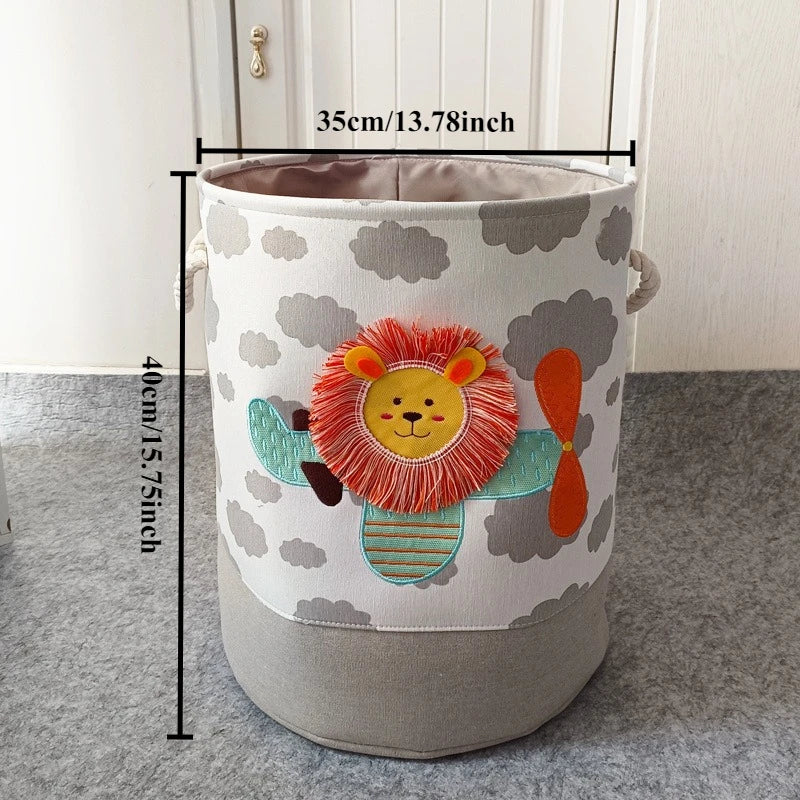 Cartoon Toy Storage Basket & Foldable Canvas Laundry Hamper, Collapsible Clothes Organizer Bin with Handles for Kids Room