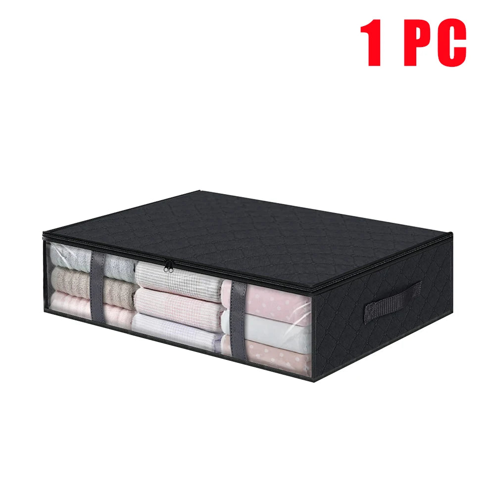 1/2/5pcs Under Bed Storage Bags, Transparent Quilt Organizer, Foldable Clothes Box, Washable Non-Woven Fabric, Space Saver