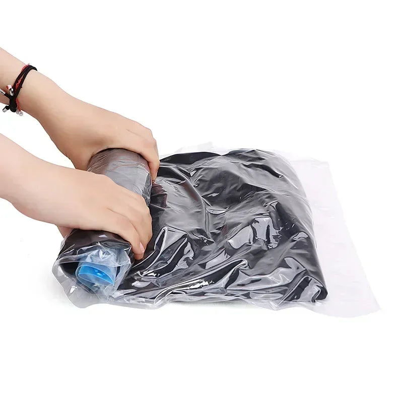 5 Pack Vacuum Compression Bags for Travel-Reusable Space Saving Storage No Pump Needed, Leak-Proof Organizer for Clothes&Luggage