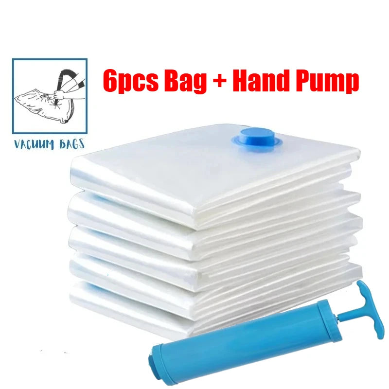 6PCS Vacuum Bag With Valve or Pump for Clothes Storing Large Plastic Compression Empty Bag Travel Accessories Storage Container
