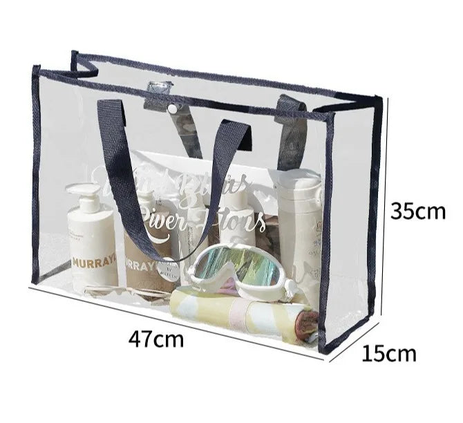 Foldable Clear Waterproof Swimming Bag Large Capacity Portable Beach Tote Handbag for Travel Clothes Toiletries Storage