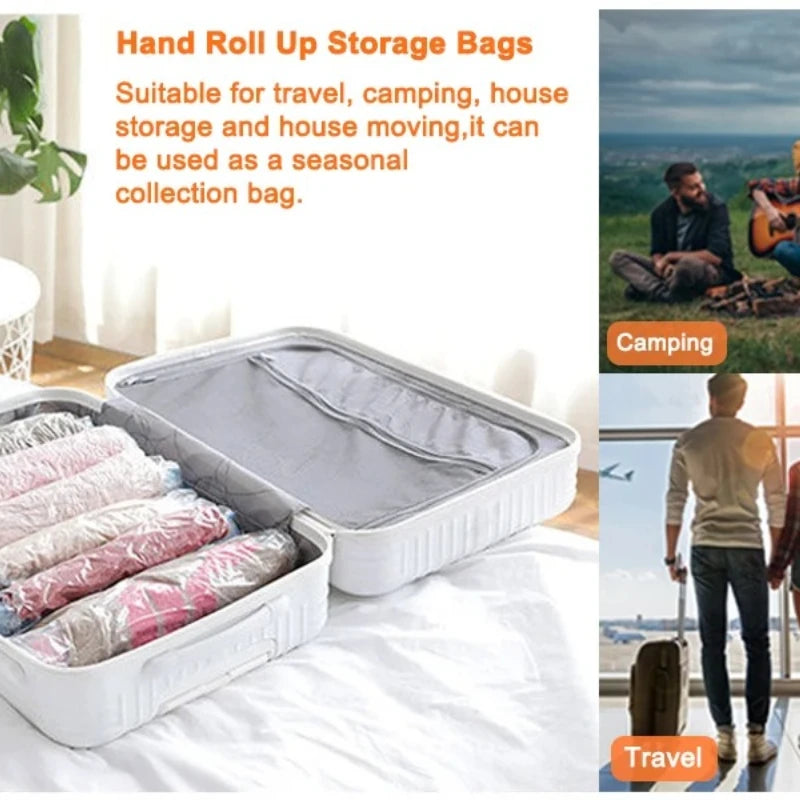 5 Pack Vacuum Compression Bags for Travel-Reusable Space Saving Storage No Pump Needed, Leak-Proof Organizer for Clothes&Luggage