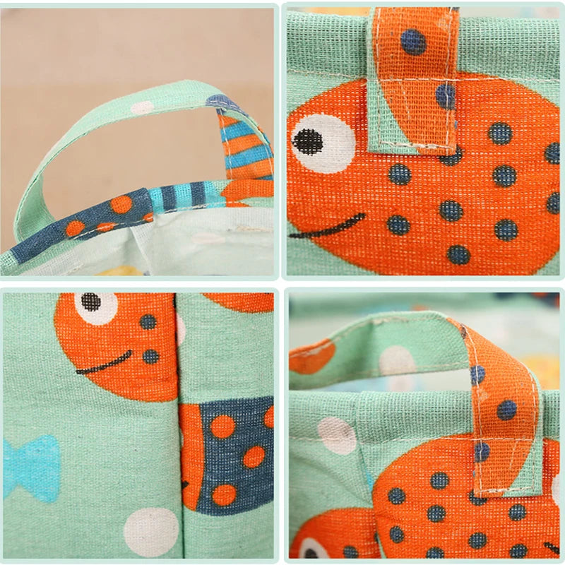 New Print Laundry Basket Portable Foldable Home Laundry Storage Bag Cotton Linen Hamper for Kids Toys Dirty Clothes Basket Large