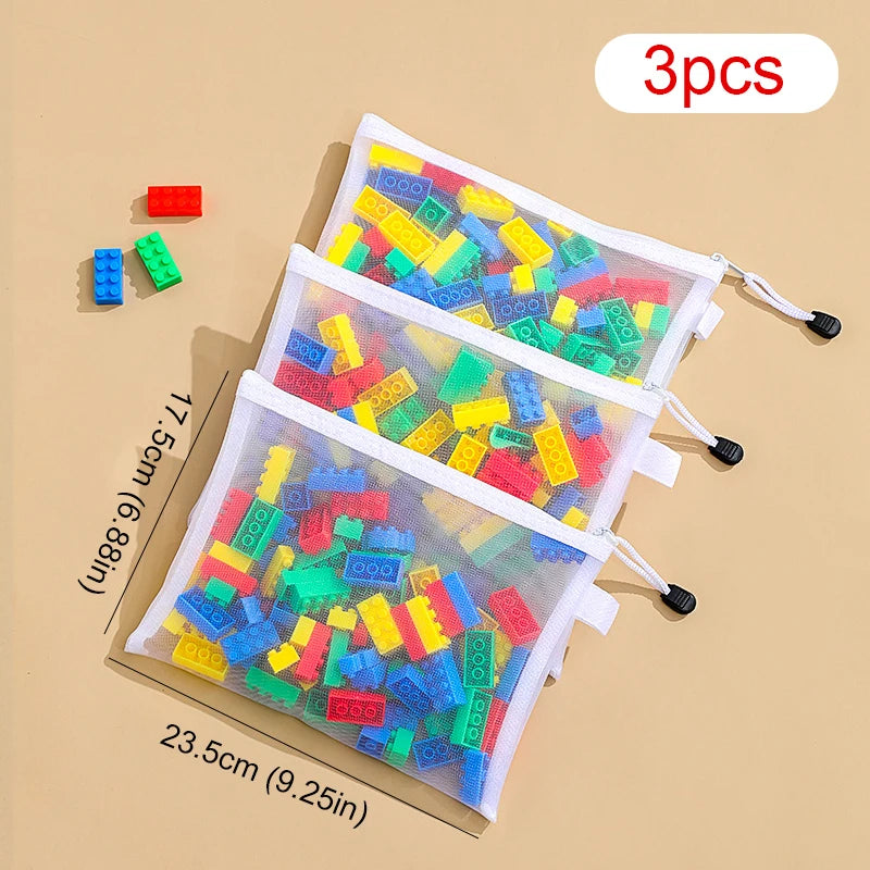 Children's puzzle building block toy storage classification bag transparent zipper mesh bag Storage Tools Cosmetic Organization