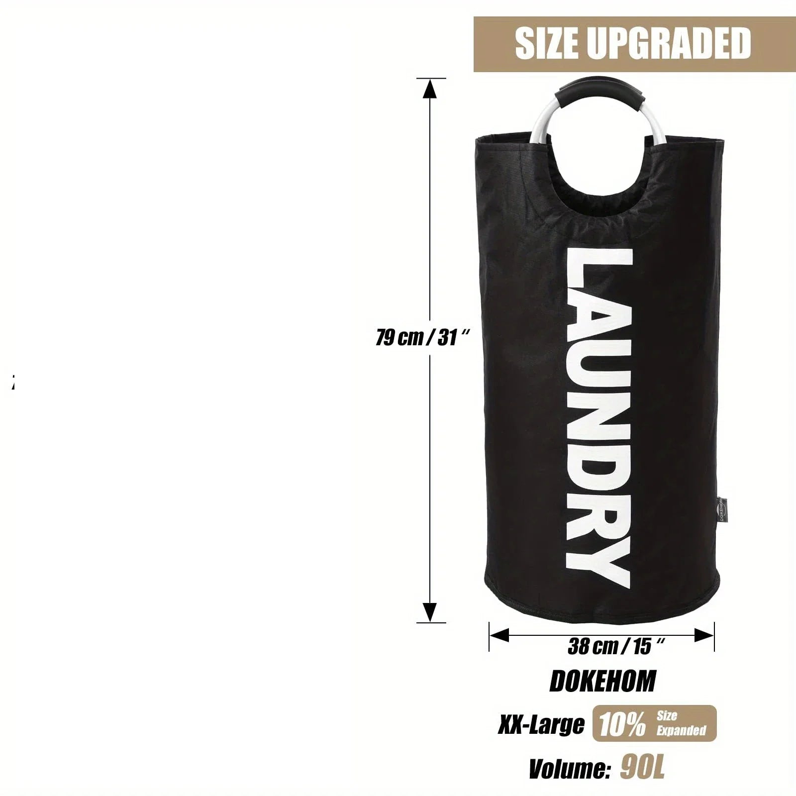 90L Black Large Laundry Basket, Collapsible Laundry Bag, Freestanding Tall Clothes Hamper, Foldable Washing Bin Storage Bag