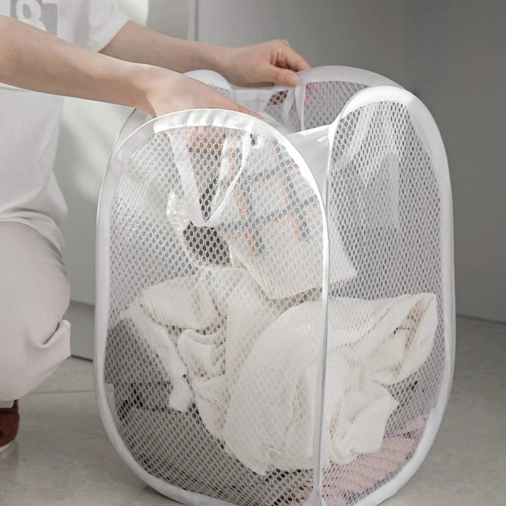 1PC Foldable Mesh Laundry Basket Toy Organizer Bag Collapsible Clothes Baskets for Dorm, Bathroom & Travel  2025new