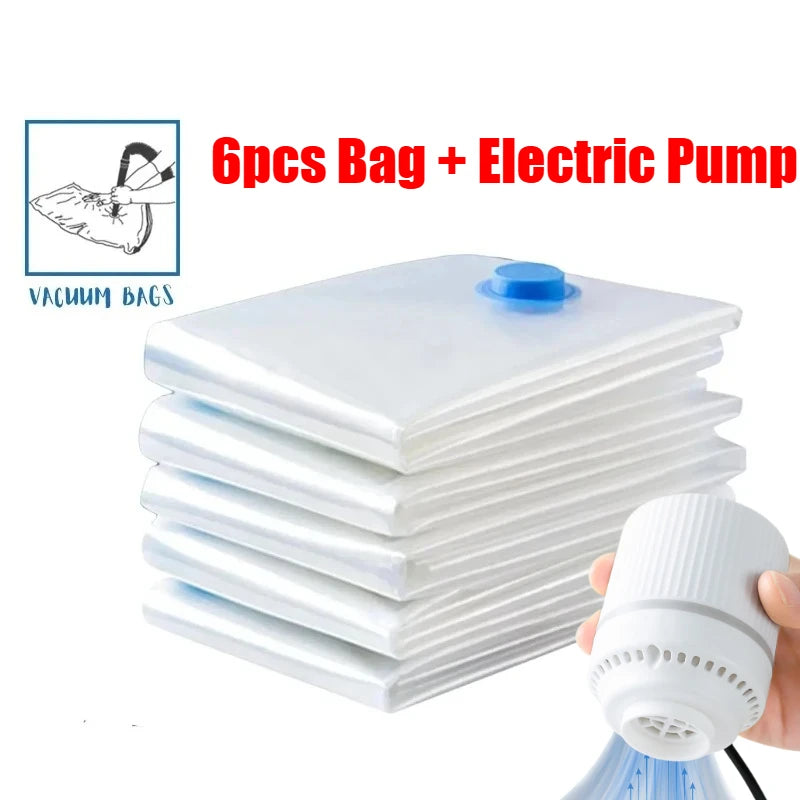 6PCS Vacuum Bag With Valve or Pump for Clothes Storing Large Plastic Compression Empty Bag Travel Accessories Storage Container