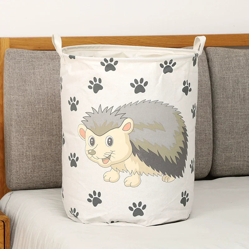 Animal Laundry Toys Organizer Basket Large Cartoon Canvas Barrel Basket Clothes Organizer Kids Toys Basket With Handle