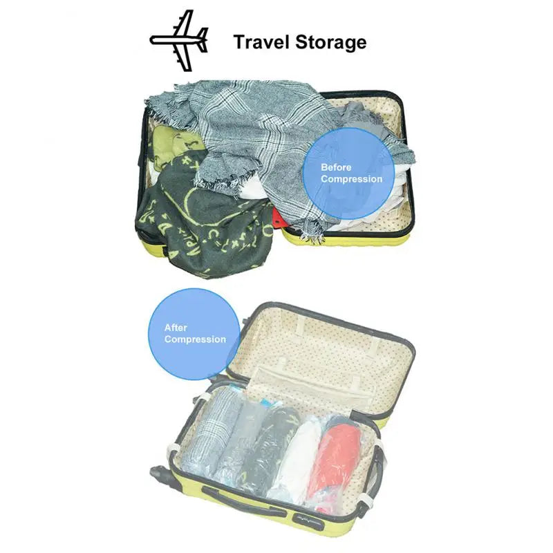 Reusable Travel Clothes Air Vacuum Bags Roll Up Compression Storage Bags For Suitcases Tops Pants Portable Foldable Storage Bags