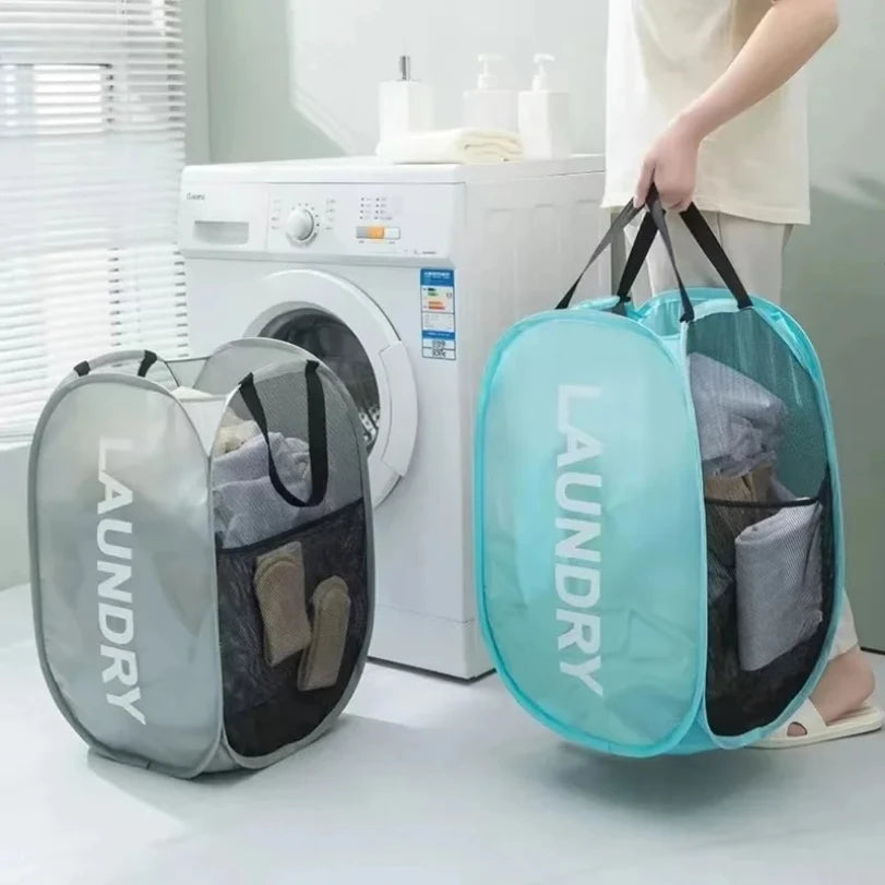 Durable Folding Simple Laundry Basket Largewashable Clothes Toy Storage Organizer Fashionmesh Breathable Bathroom Accessories