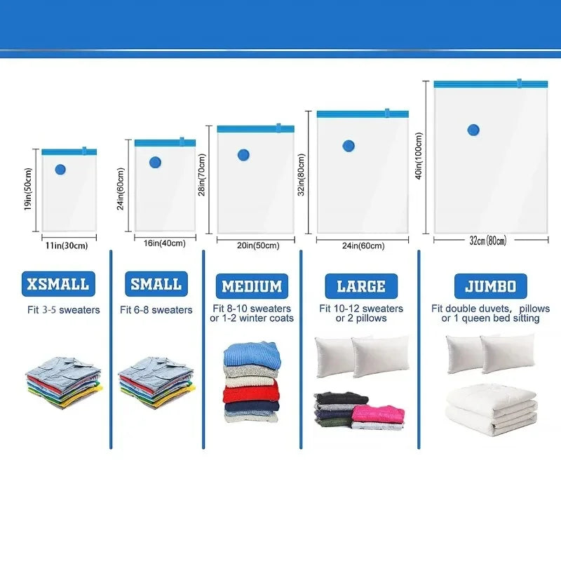 6PCS Vacuum Bag With Valve or Pump for Clothes Storing Large Plastic Compression Empty Bag Travel Accessories Storage Container