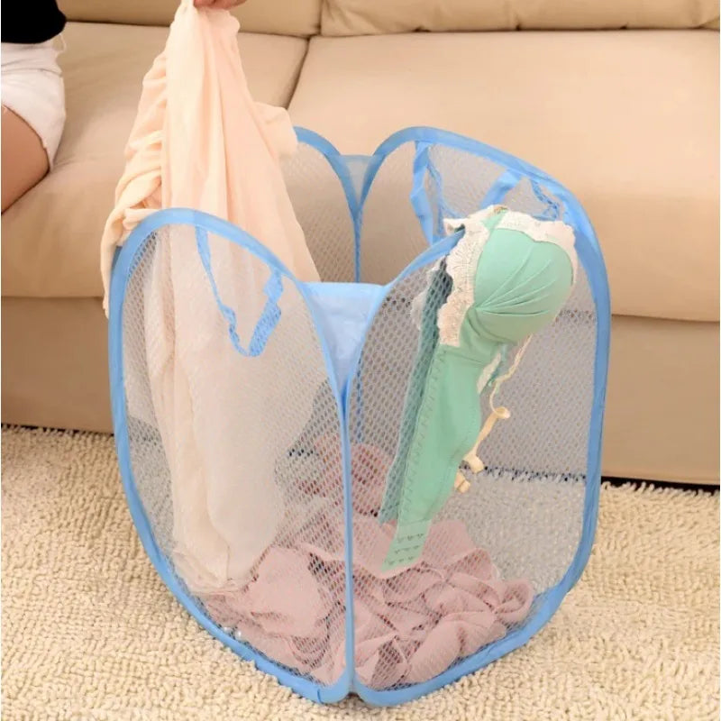 Nylon Mesh Fabric Laundry Storage Basket For Toy Foldable Washing Basket Dirty Clothes Sundries Basket Box