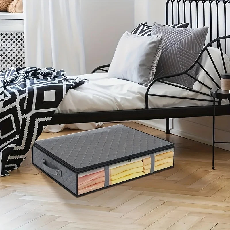 2pcs Large Under Bed Storage Bags Non-woven Clothes Organizer Clear Window Reinforced Handles for Comforters Blankets Bedding