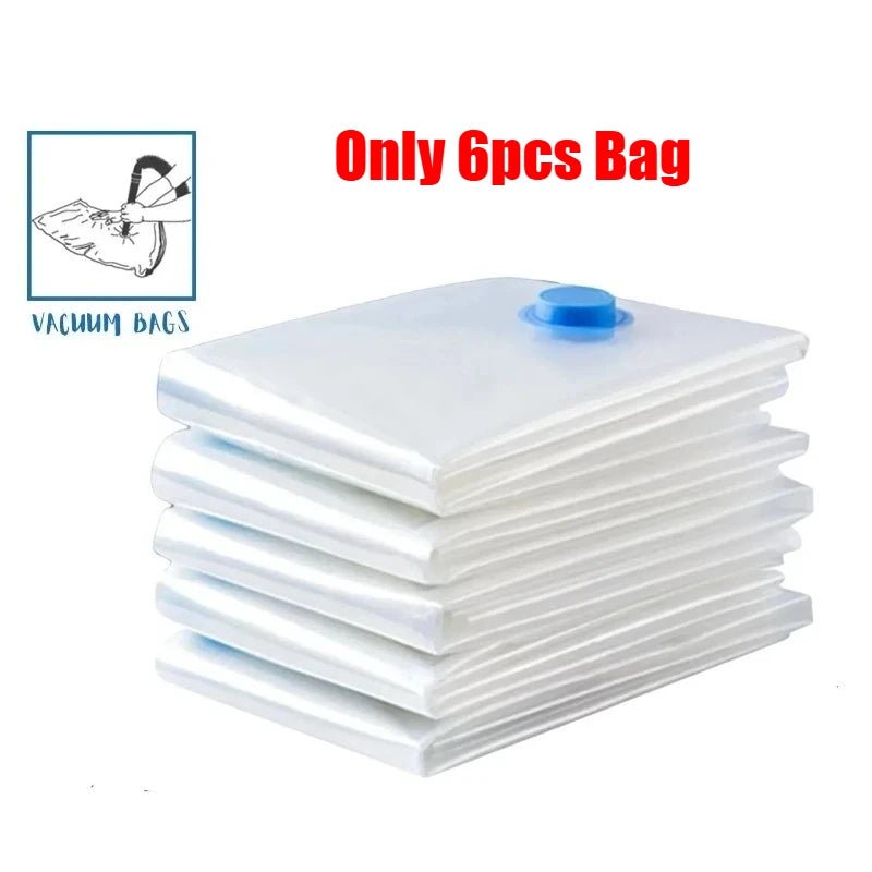 6PCS Vacuum Bag With Valve or Pump for Clothes Storing Large Plastic Compression Empty Bag Travel Accessories Storage Container