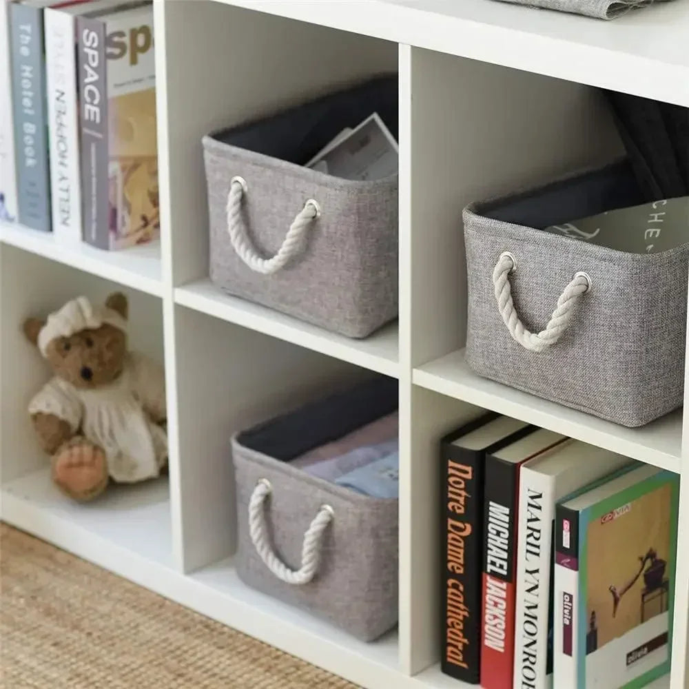 Large-capacity Sundries Storage Basket Collapsible Linen Fabric Storage Box for Living Room Bedroom Dorm Foldable Storage basket