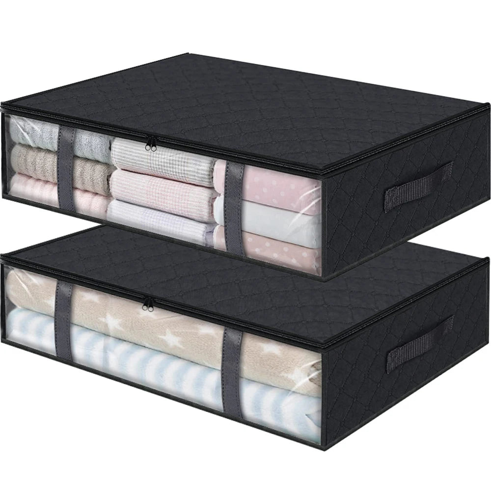 1/2/5pcs Under Bed Storage Bags, Transparent Quilt Organizer, Foldable Clothes Box, Washable Non-Woven Fabric, Space Saver