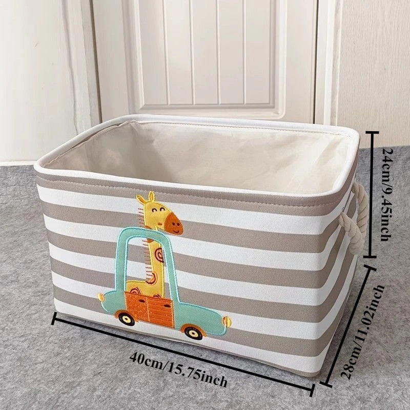 Cartoon Toy Storage Basket & Foldable Canvas Laundry Hamper, Collapsible Clothes Organizer Bin with Handles for Kids Room