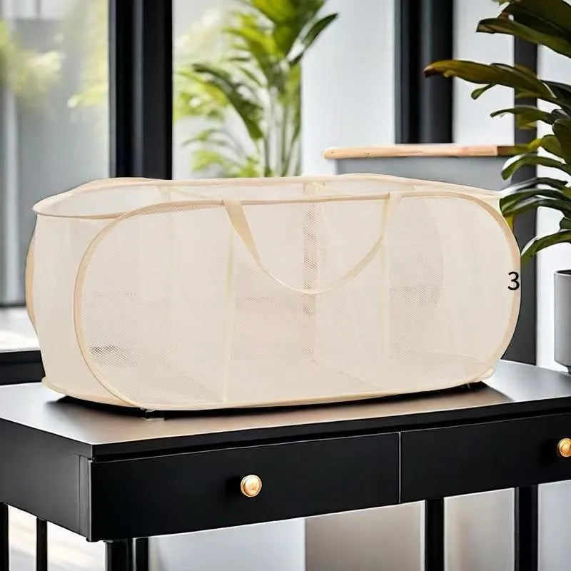 Durable Collapsible Laundry Basket, Mesh Pop Up Laundry Hamper With Side Pocket, Foldable Clothes Storage Hamper With Reinforced