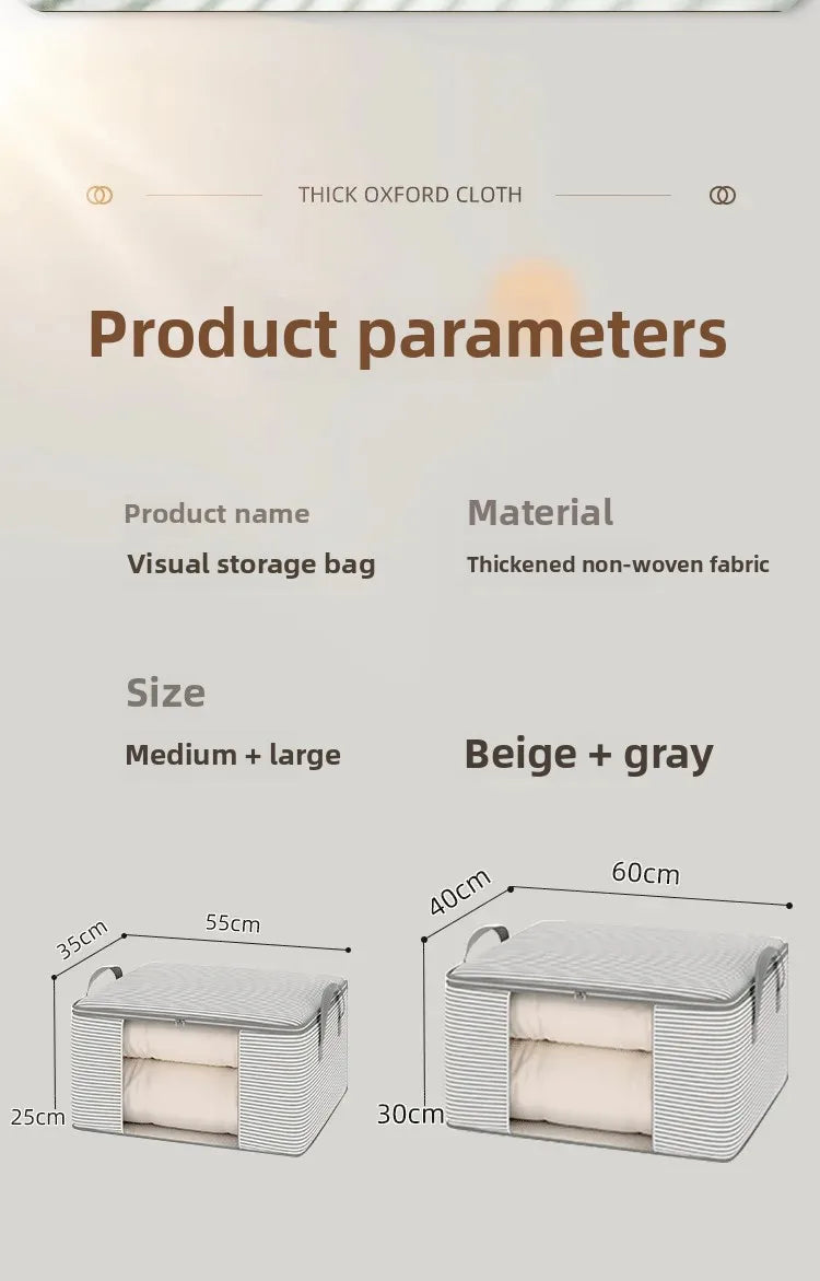 Thickened 120g Cloth Visual Storage Bag Large Capacity Clothes Quilt Home Use Packing Organizer Bag Non-Woven Fabric Box Shape