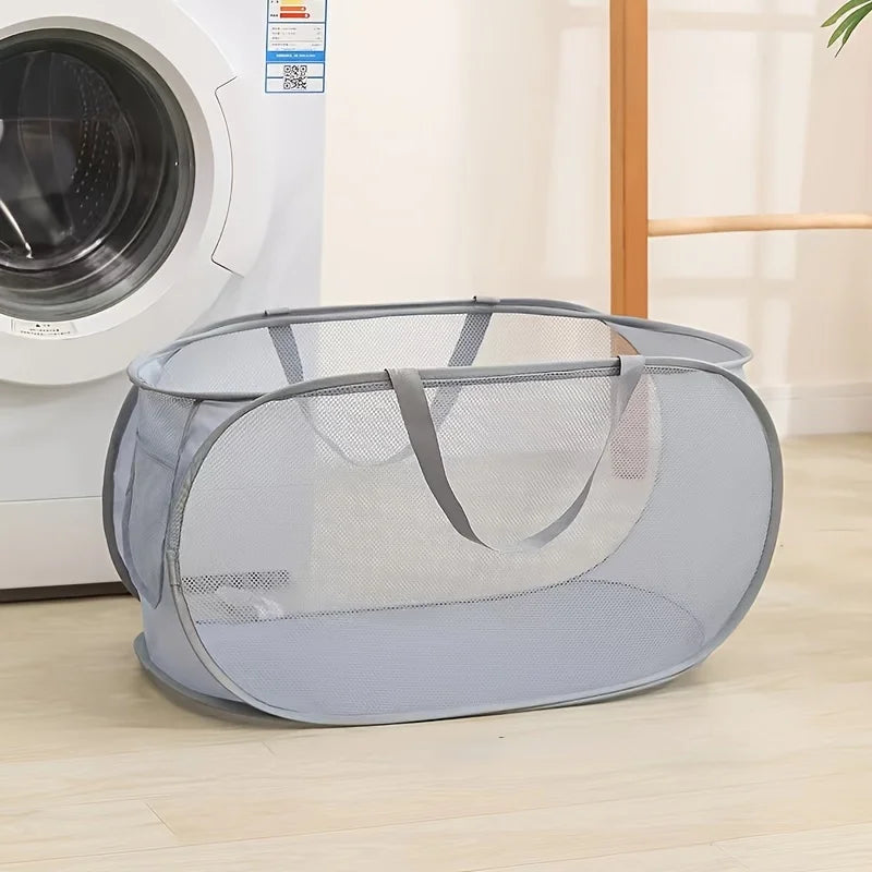 Breathable Mesh Folding Laundry Basket Household Dirty Clothes Storage Organizer Handle Light Portable Trousers Sorter Tool Item
