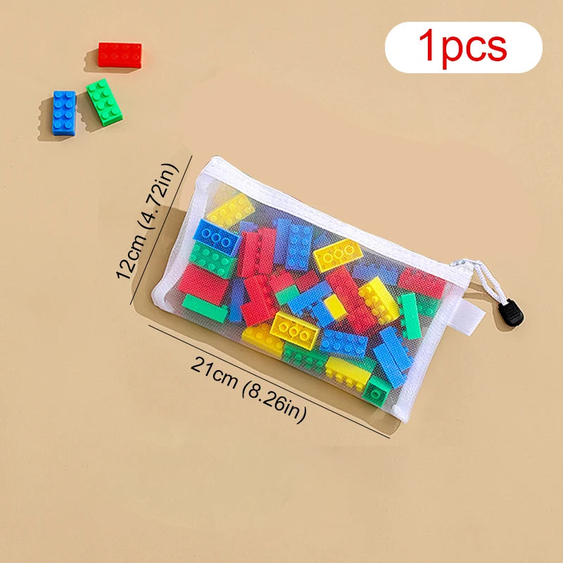 Children's puzzle building block toy storage classification bag transparent zipper mesh bag Storage Tools Cosmetic Organization