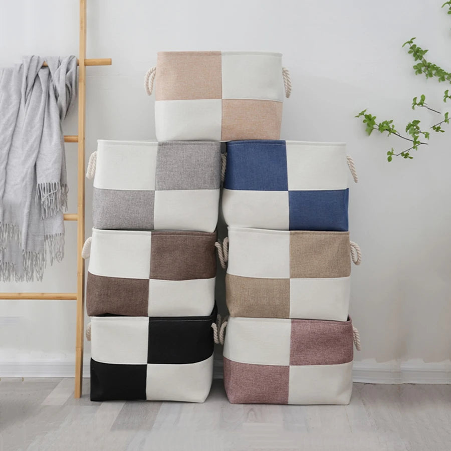 1pc Home Supplies Sundries Sorting Basket Linen Large Capacity Laundry Basket Foldable Toys Snacks Storage Basket with Handle