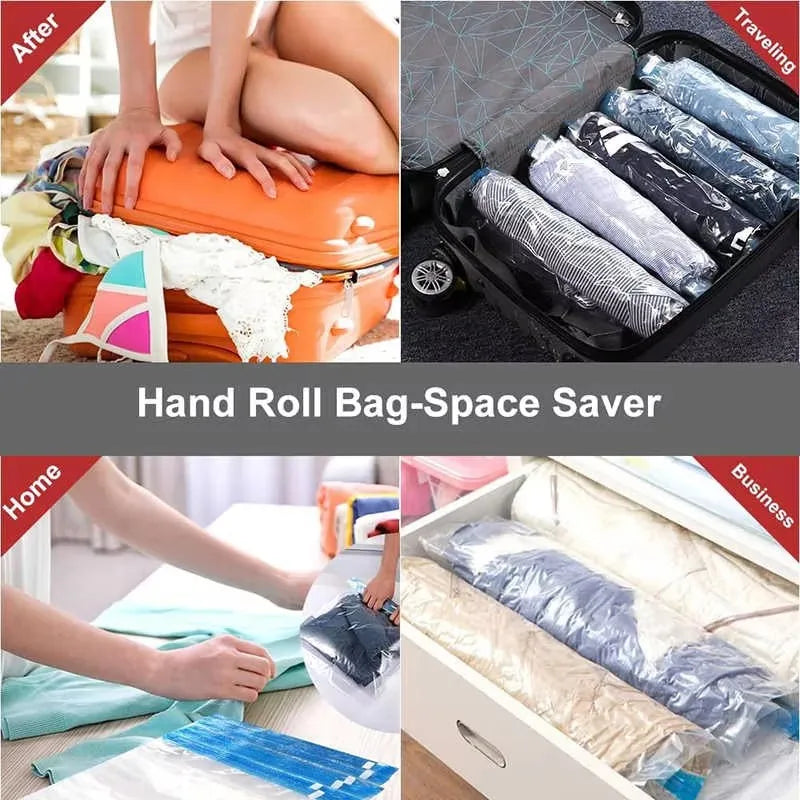 5 Pack Vacuum Compression Bags for Travel-Reusable Space Saving Storage No Pump Needed, Leak-Proof Organizer for Clothes&Luggage