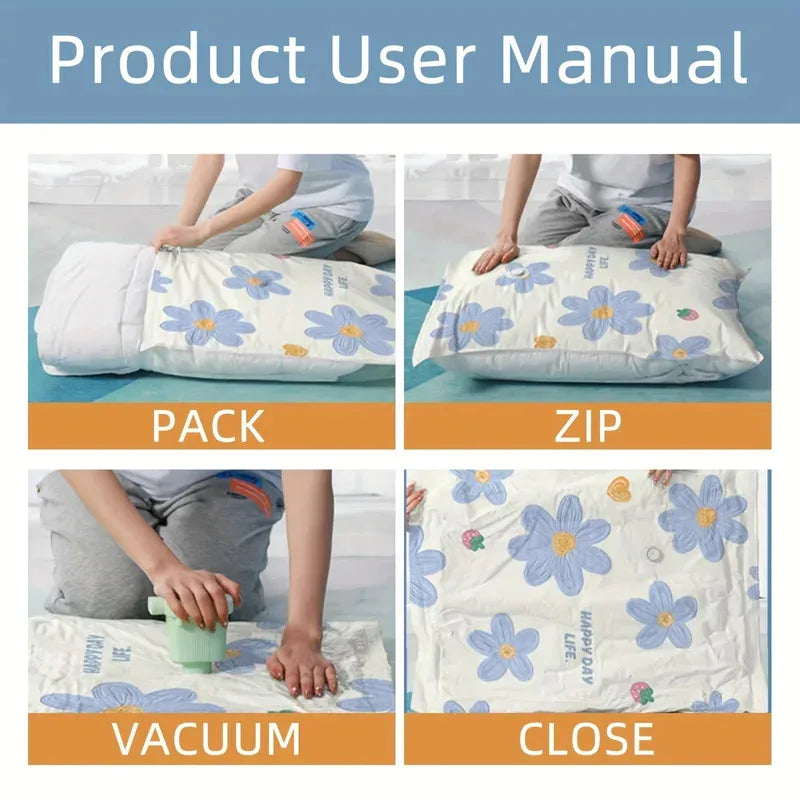 4pcs Vacuum Compression Storage Bags, Sealed Storage Containers For Clothes, Blankets, Shirts,   Wardrobe, Travel Must Have