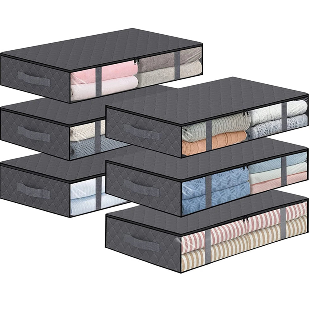 1/2/5pcs Under Bed Storage Bags, Transparent Quilt Organizer, Foldable Clothes Box, Washable Non-Woven Fabric, Space Saver