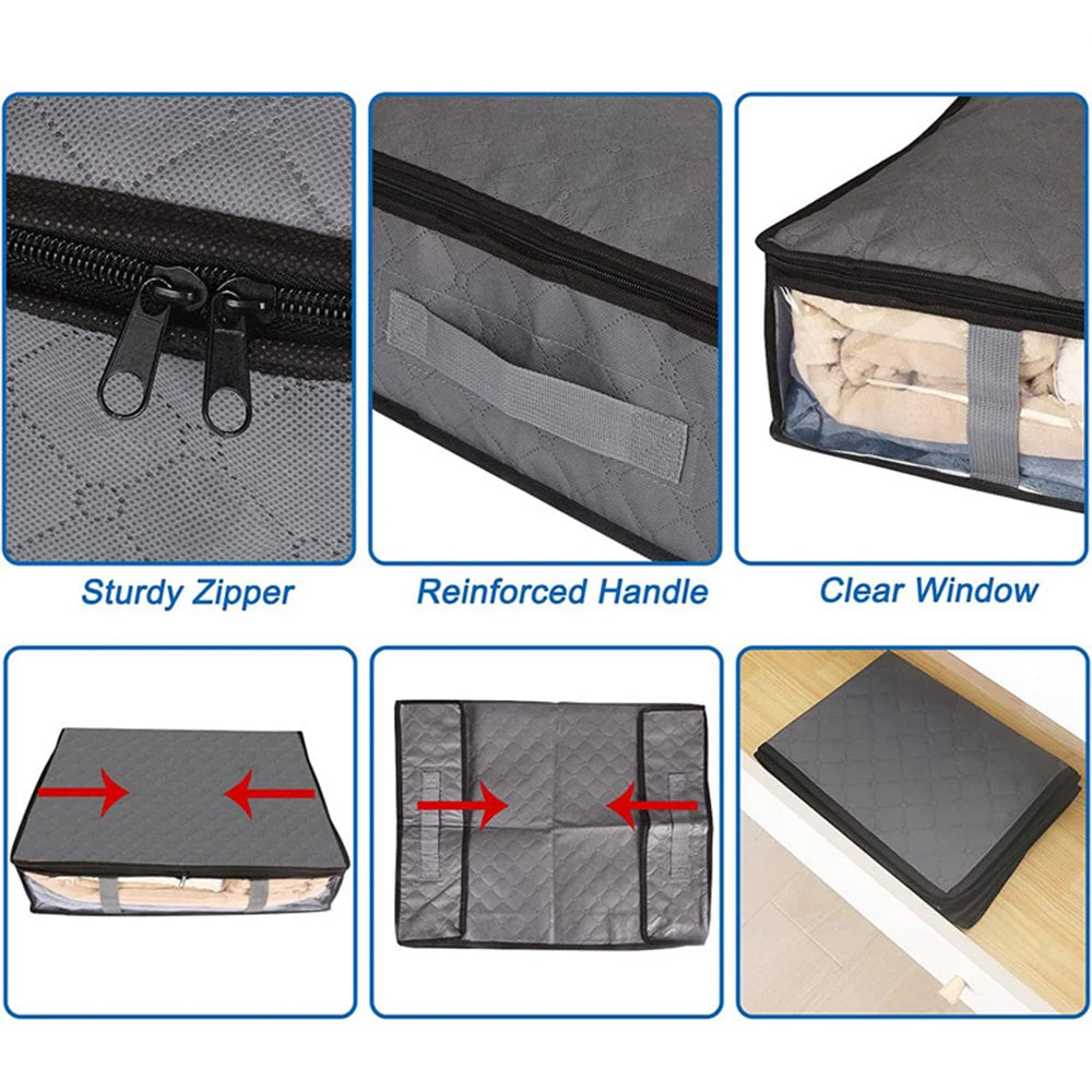 1/2/5pcs Under Bed Storage Bags, Transparent Quilt Organizer, Foldable Clothes Box, Washable Non-Woven Fabric, Space Saver