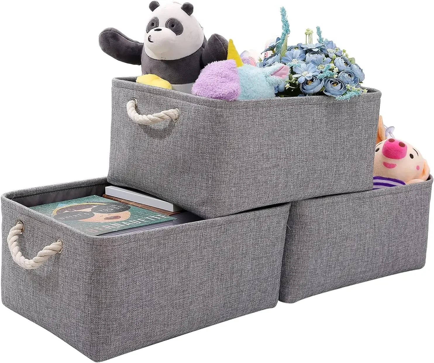 Large-capacity Sundries Storage Basket Collapsible Linen Fabric Storage Box for Living Room Bedroom Dorm Foldable Storage basket