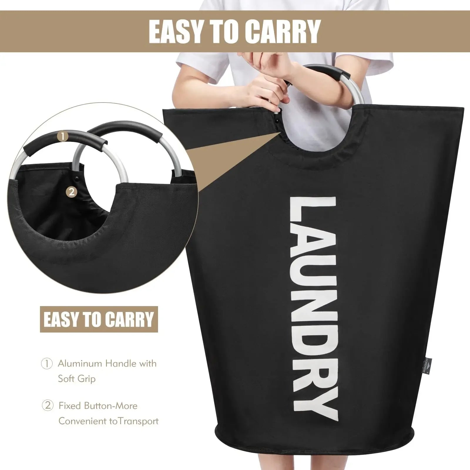 90L Black Large Laundry Basket, Collapsible Laundry Bag, Freestanding Tall Clothes Hamper, Foldable Washing Bin Storage Bag