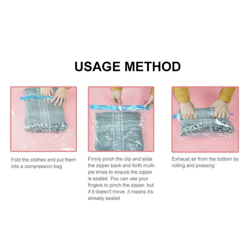 Reusable Travel Clothes Air Vacuum Bags Roll Up Compression Storage Bags For Suitcases Tops Pants Portable Foldable Storage Bags