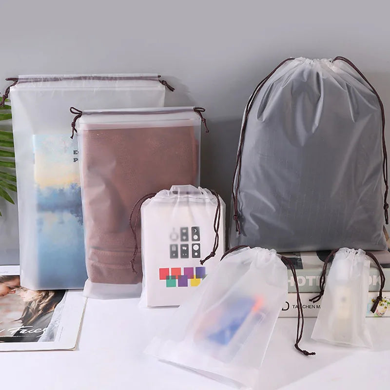 5/10/20pcs Transparent Frosted Drawstring Portable Travel Makeup Pocket Shoes Clothes Dustproof Waterproof Grocery Storage Bag