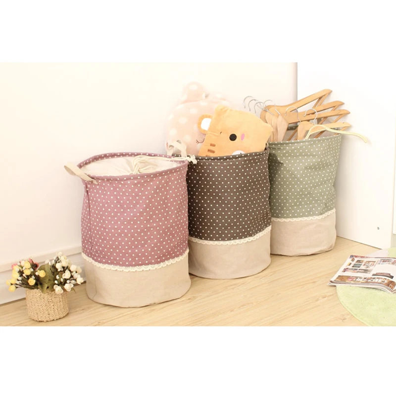 Zakka 3 Sizes The beam port Linen Multi-function Handle Stackable storage barrel Laundry basket Toy Storage box storage basket