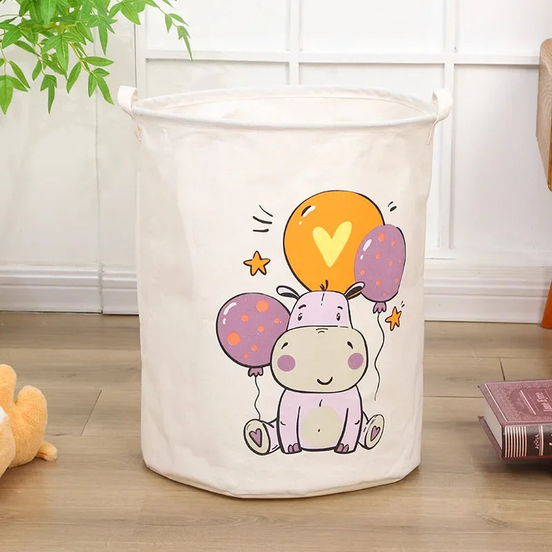 Animal Laundry Toys Organizer Basket Large Cartoon Canvas Barrel Basket Clothes Organizer Kids Toys Basket With Handle