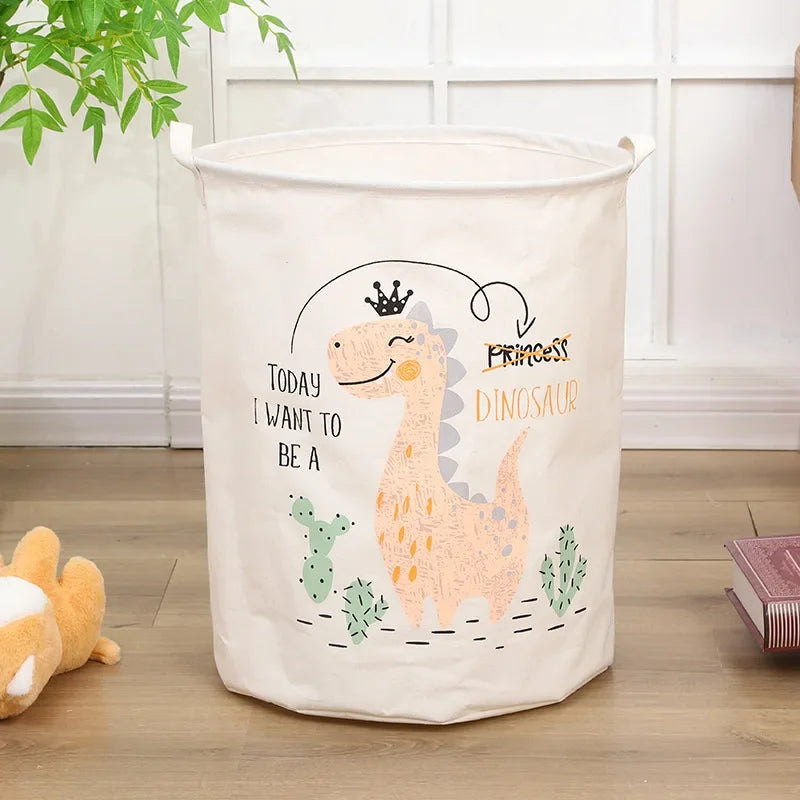 Animal Laundry Toys Organizer Basket Large Cartoon Canvas Barrel Basket Clothes Organizer Kids Toys Basket With Handle