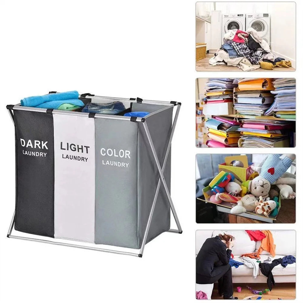 1-3Grids Laundry Basket Foldable Dirty Clothes Organizer Bathroom Waterproof Storage Basket Large Laundry Hamper Two Size New
