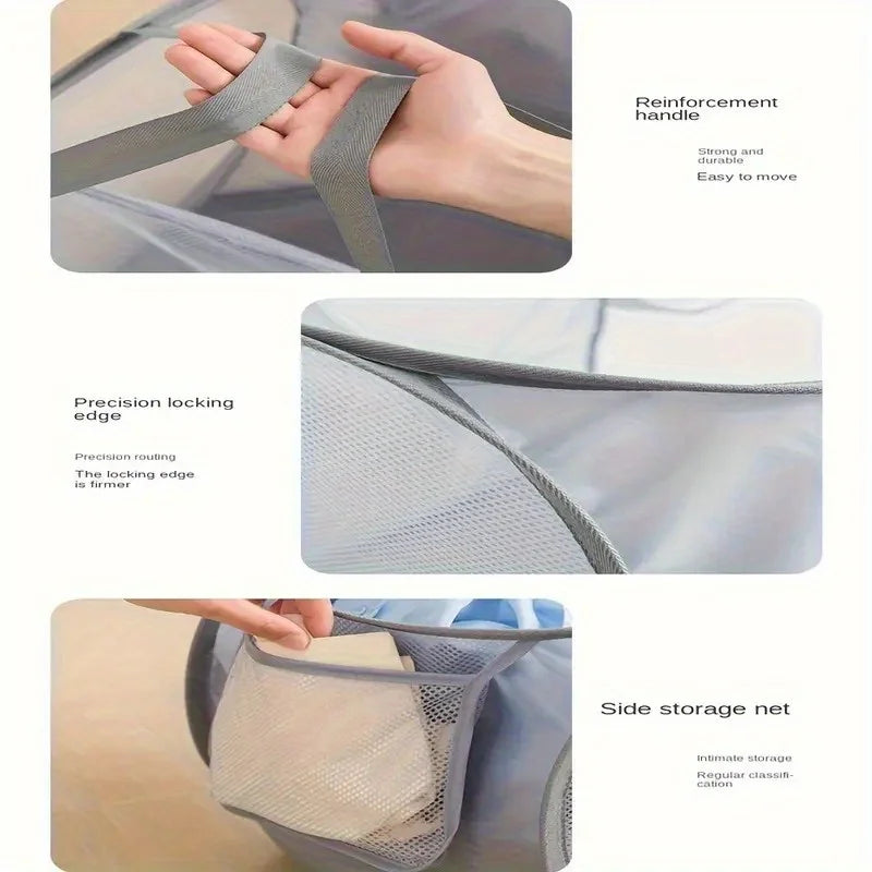 Breathable Mesh Folding Laundry Basket Household Dirty Clothes Storage Organizer Handle Light Portable Trousers Sorter Tool Item