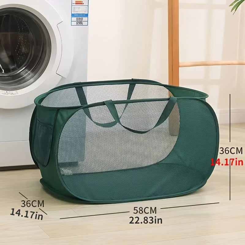 Breathable Mesh Folding Laundry Basket Household Dirty Clothes Storage Organizer Handle Light Portable Trousers Sorter Tool Item