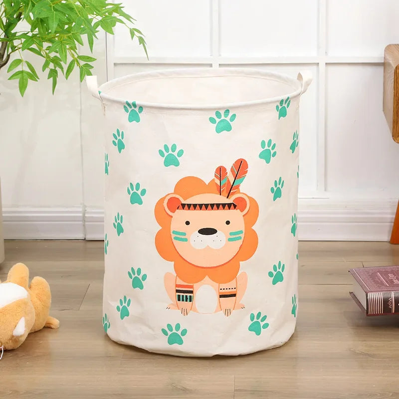 Animal Laundry Toys Organizer Basket Large Cartoon Canvas Barrel Basket Clothes Organizer Kids Toys Basket With Handle