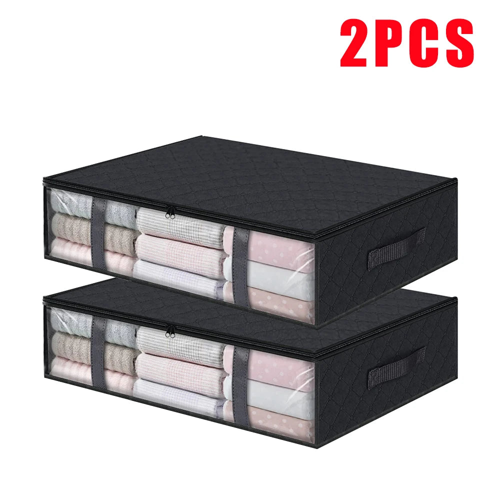 1/2/5pcs Under Bed Storage Bags, Transparent Quilt Organizer, Foldable Clothes Box, Washable Non-Woven Fabric, Space Saver