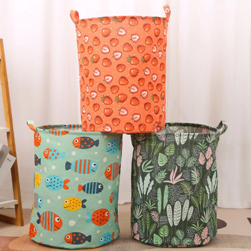 New Print Laundry Basket Portable Foldable Home Laundry Storage Bag Cotton Linen Hamper for Kids Toys Dirty Clothes Basket Large