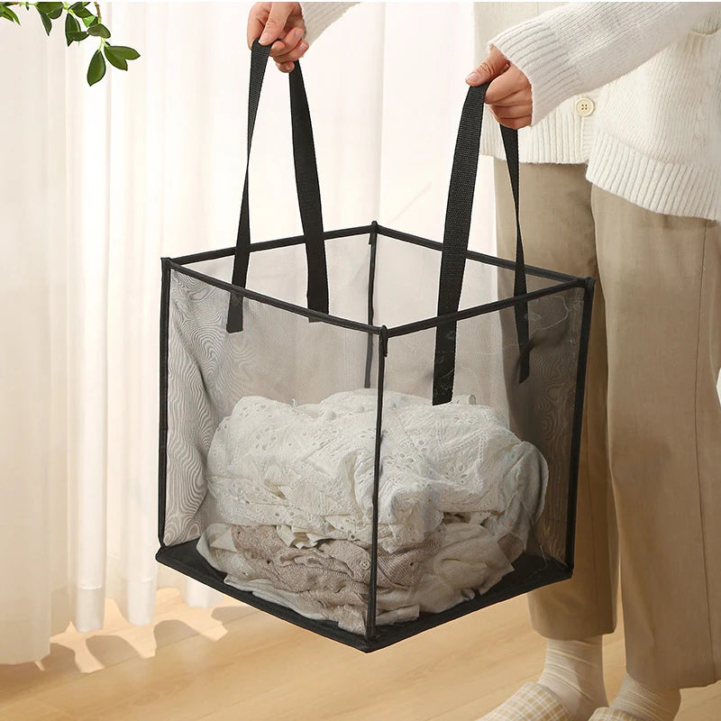 Folding Laundry Basket Organizer for Dirty Clothes Bathroom Clothes Mesh Storage Bag Household Clothing Storage Basket