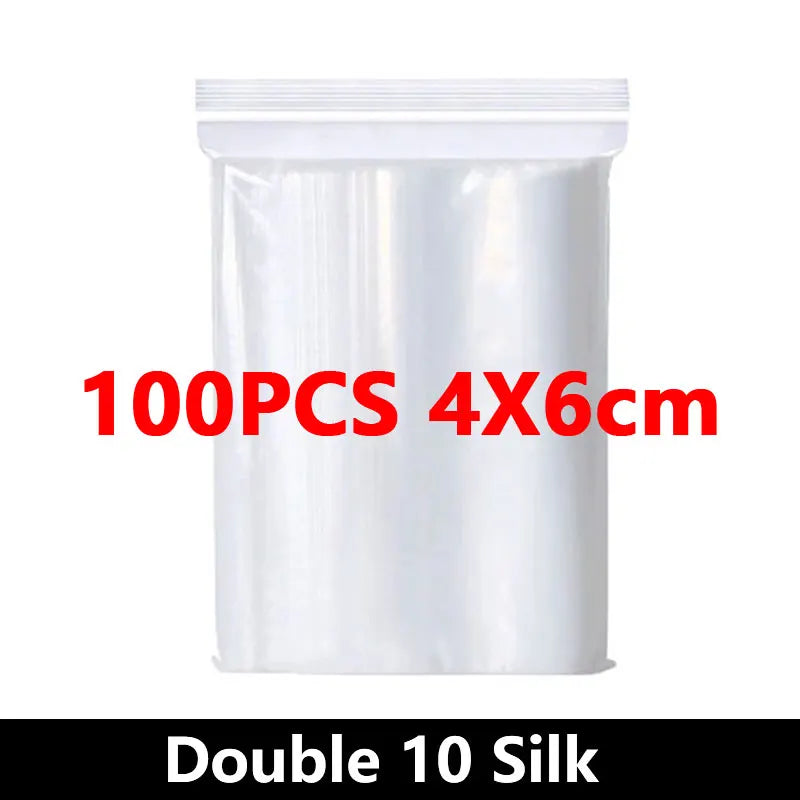 100Pcs Thicken Zipper Sealed Bags Clear Plastic Storage Bag for Small Jewelry Food Packing Reclosable Ziplock Sealing Bags