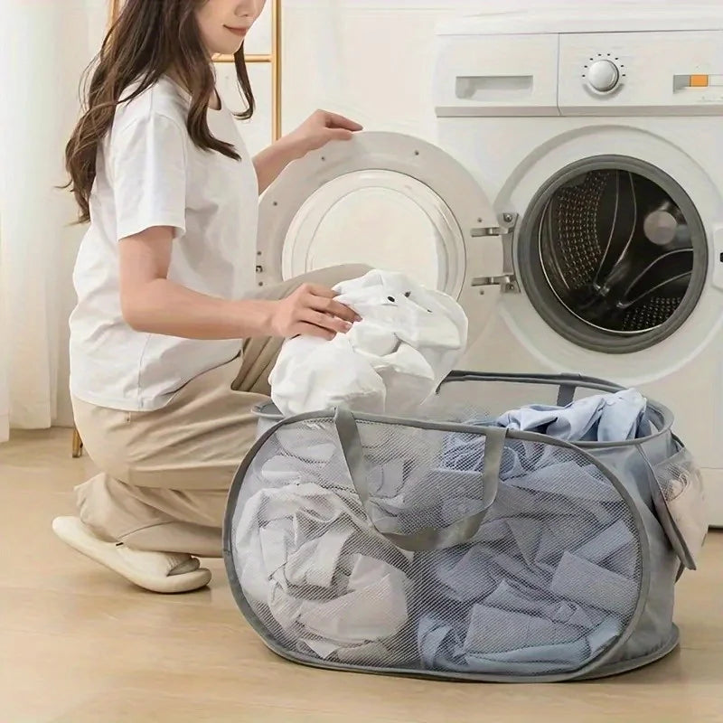 Breathable Mesh Folding Laundry Basket Household Dirty Clothes Storage Organizer Handle Light Portable Trousers Sorter Tool Item